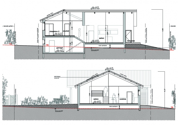 Construction d'une maison  basse consommation nergtique. : COUPES