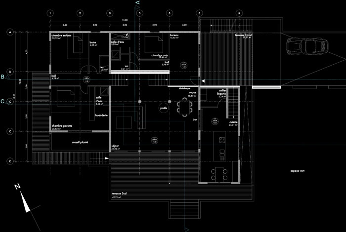 Maison P. : plan rdc