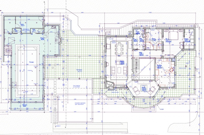 Maison DE, annexes et piscine couverte : Plan