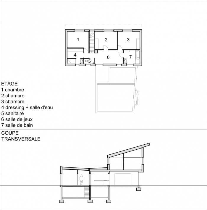 Construction d'une maison individuelle LABEL BBC  WIWERSHEIM (67) : PLAN ETAGE COUPE